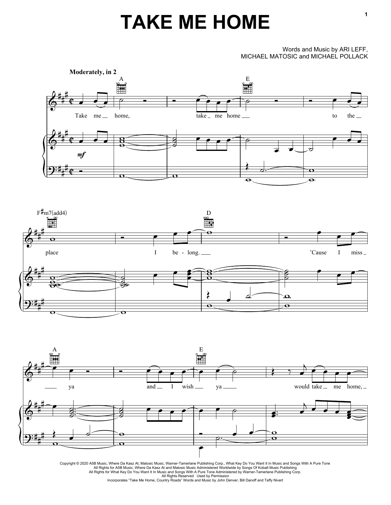 Restless Road & Kane Brown Take Me Home Sheet Music Notes & Chords for Piano, Vocal & Guitar (Right-Hand Melody) - Download or Print PDF