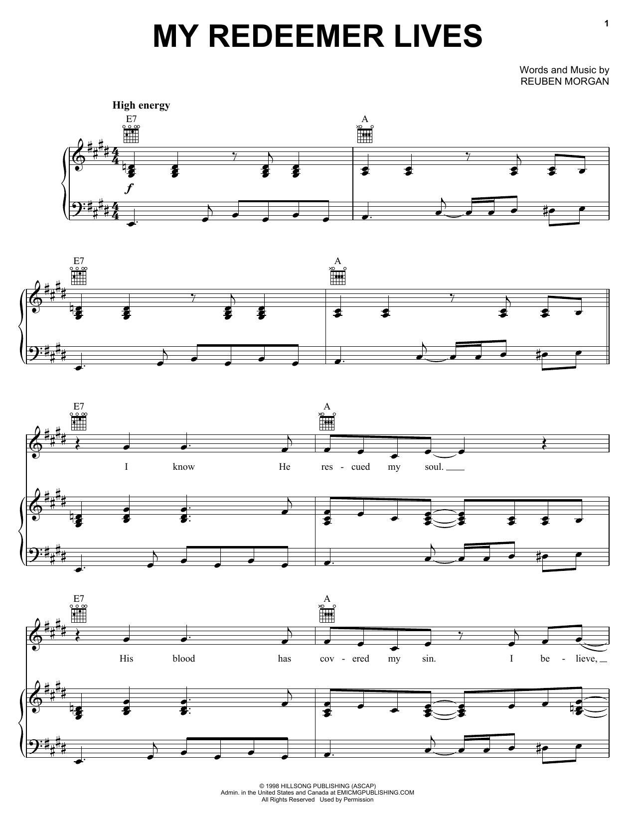 Reuben Morgan My Redeemer Lives Sheet Music Notes & Chords for Melody Line, Lyrics & Chords - Download or Print PDF