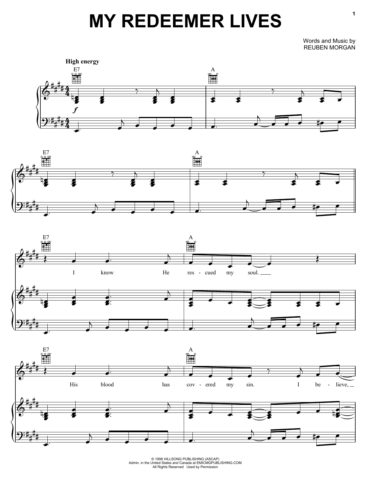 Reuben Morgan My Redeemer Lives Sheet Music Notes & Chords for Easy Piano - Download or Print PDF