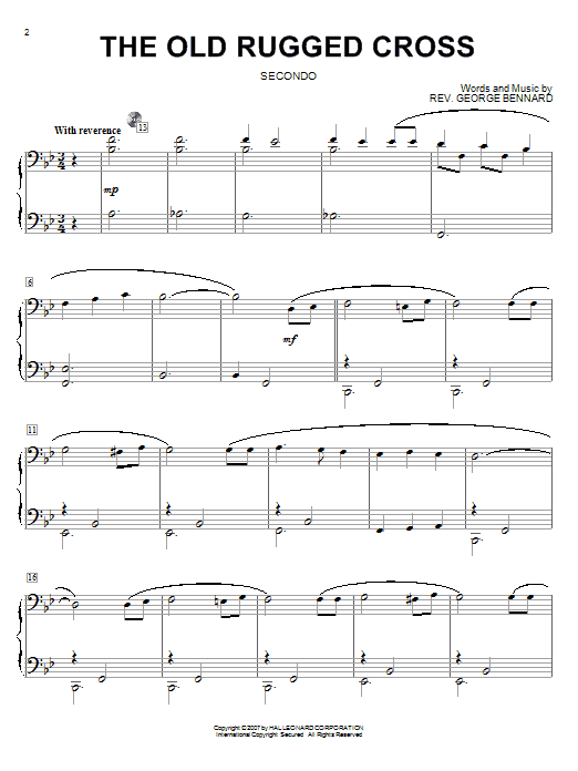 Rev. George Bennard The Old Rugged Cross Sheet Music Notes & Chords for Piano Duet - Download or Print PDF
