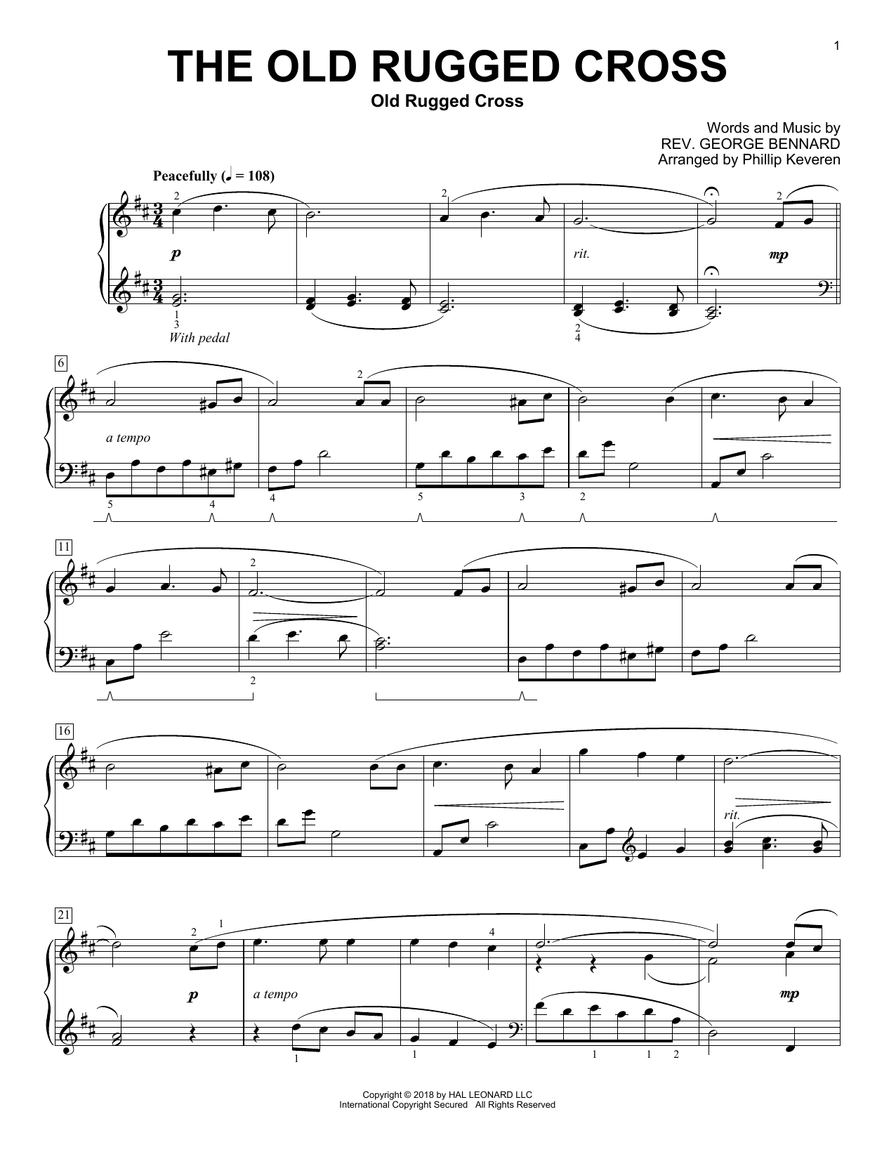 Rev. George Bennard The Old Rugged Cross [Classical version] (arr. Phillip Keveren) Sheet Music Notes & Chords for Piano - Download or Print PDF