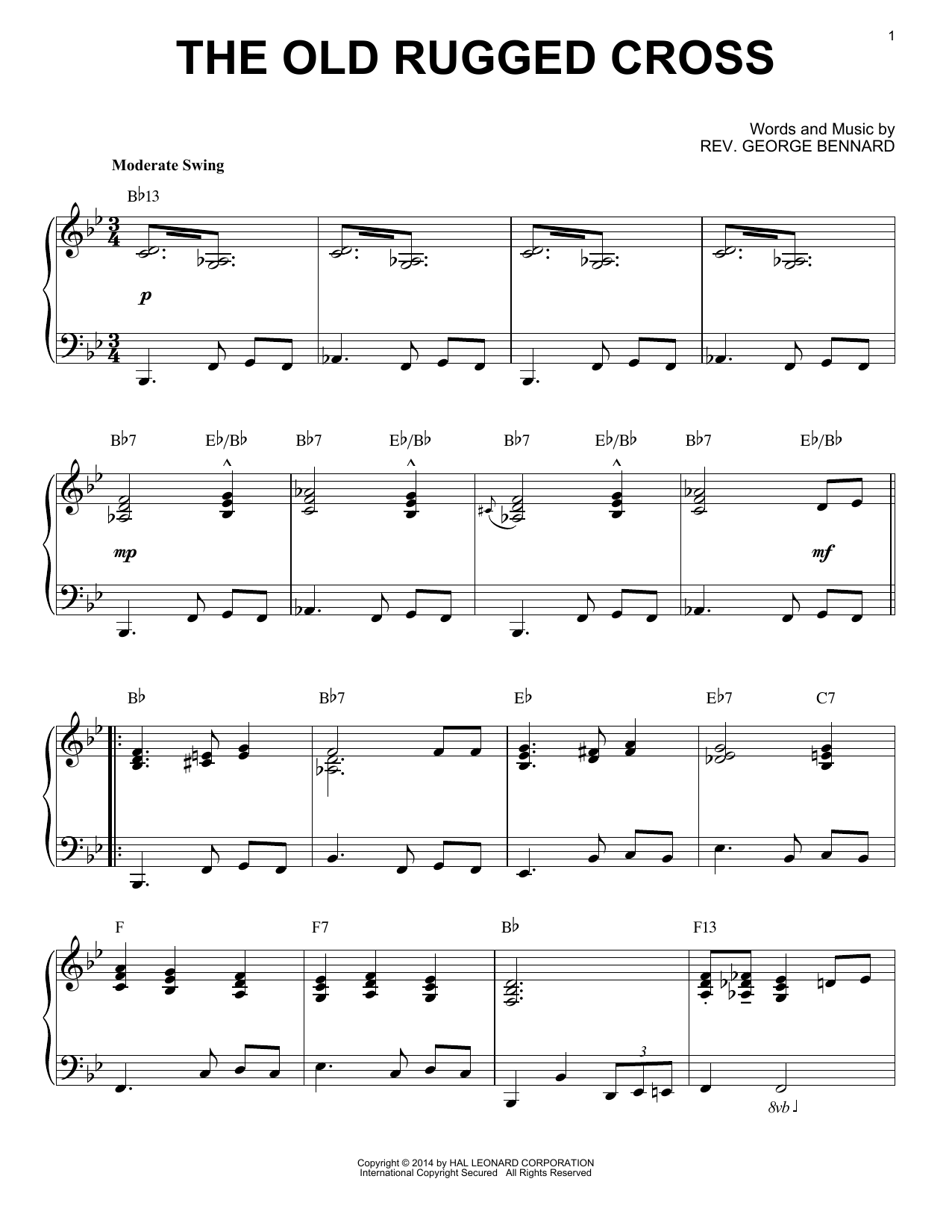 Rev. George Bennard The Old Rugged Cross [Jazz version] (arr. Brent Edstrom) Sheet Music Notes & Chords for Piano - Download or Print PDF