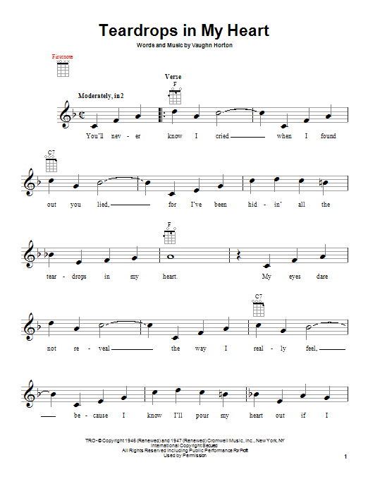 Rex Allen, Jr. Teardrops In My Heart Sheet Music Notes & Chords for Ukulele - Download or Print PDF