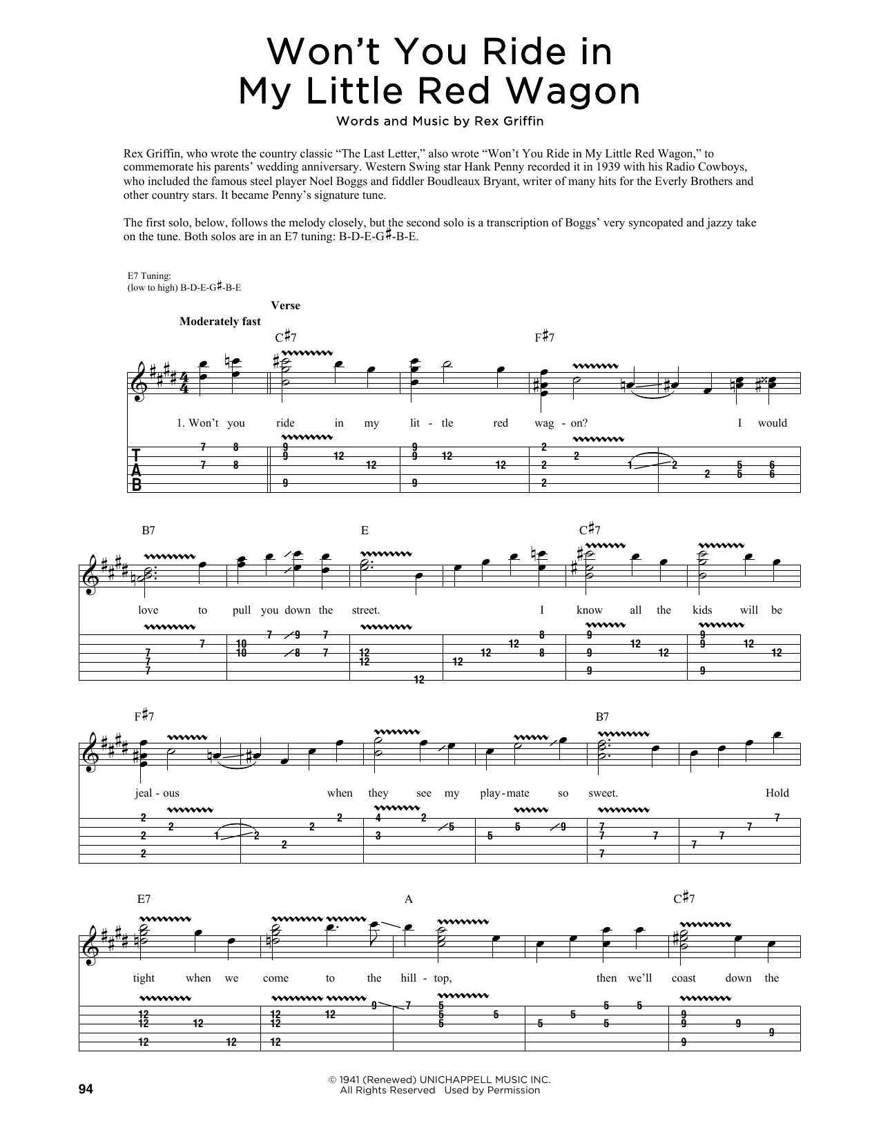 Rex Griffin Won't You Ride In My Little Red Wagon (arr. Fred Sokolow) Sheet Music Notes & Chords for Guitar Tab - Download or Print PDF