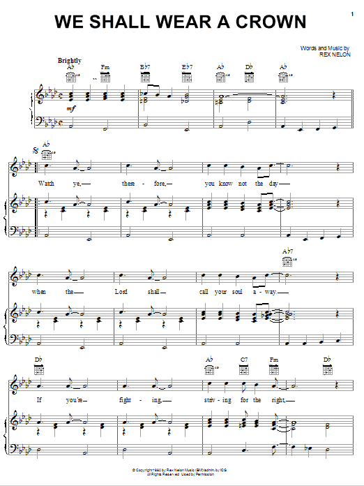 Rex Nelon We Shall Wear A Crown Sheet Music Notes & Chords for Piano, Vocal & Guitar (Right-Hand Melody) - Download or Print PDF