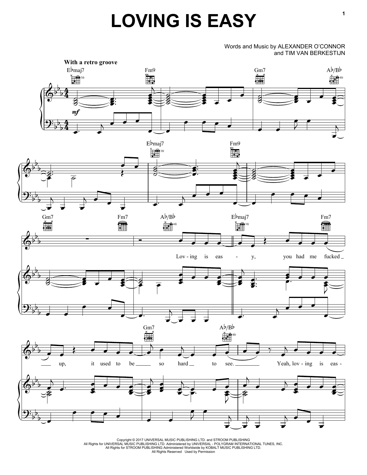 Rex Orange County Loving Is Easy (feat. Benny Sings) Sheet Music Notes & Chords for Piano, Vocal & Guitar (Right-Hand Melody) - Download or Print PDF