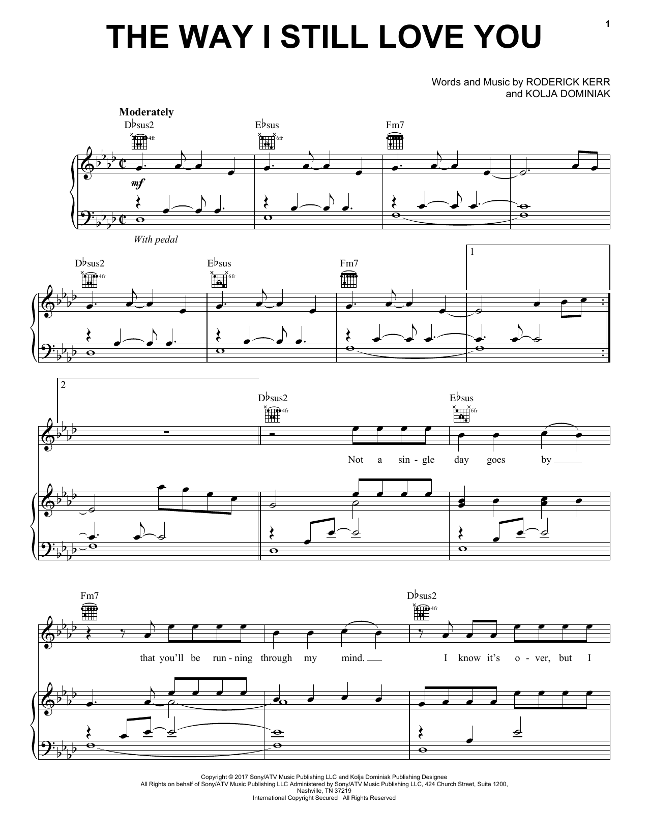 Reynard Silva The Way I Still Love You Sheet Music Notes & Chords for Piano, Vocal & Guitar (Right-Hand Melody) - Download or Print PDF