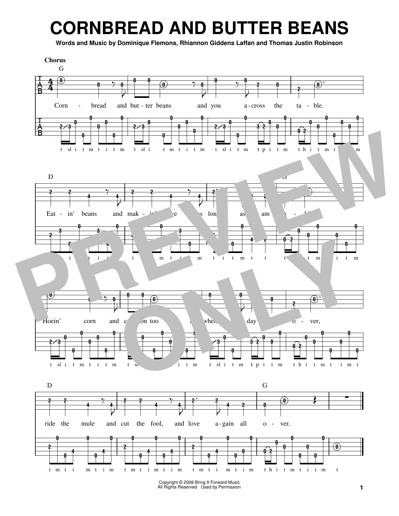 Rhiannon Giddens Laffan Cornbread And Butter Beans Sheet Music Notes & Chords for Banjo - Download or Print PDF