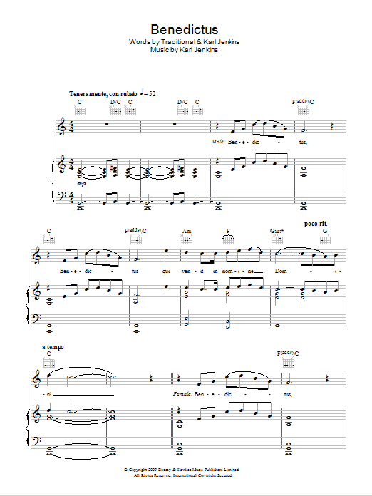 Rhydian Benedictus Sheet Music Notes & Chords for Piano, Vocal & Guitar (Right-Hand Melody) - Download or Print PDF