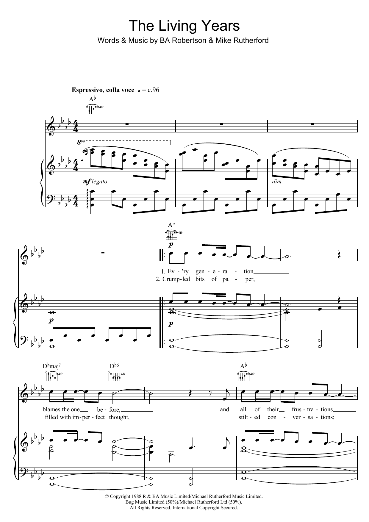 Rhydian The Living Years Sheet Music Notes & Chords for Piano, Vocal & Guitar (Right-Hand Melody) - Download or Print PDF