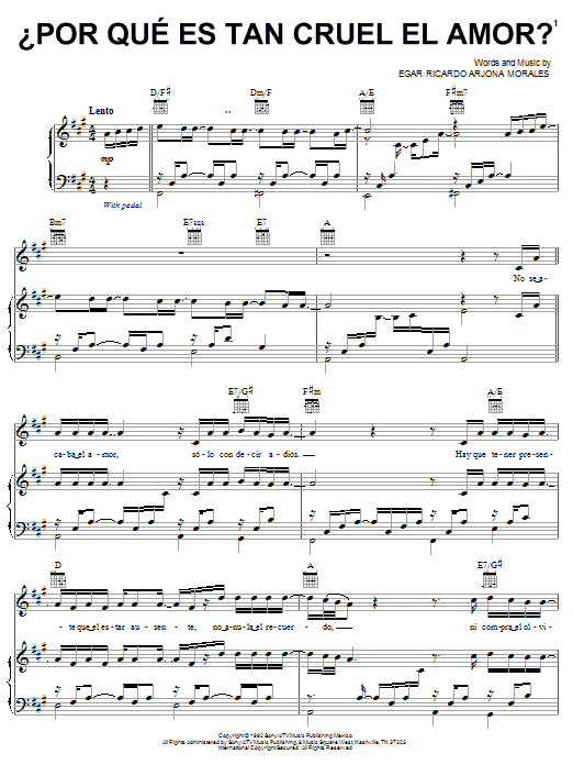 Ricardo Arjona Por Que Es Tan Cruel El Amor Sheet Music Notes & Chords for Piano, Vocal & Guitar (Right-Hand Melody) - Download or Print PDF