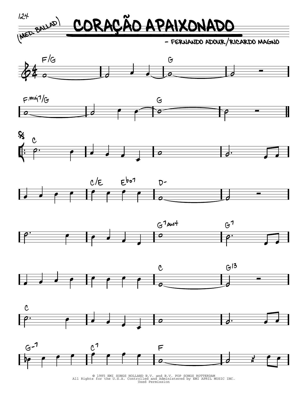 Ricardo Magno Coracao Apaixonado Sheet Music Notes & Chords for Real Book – Melody & Chords - Download or Print PDF