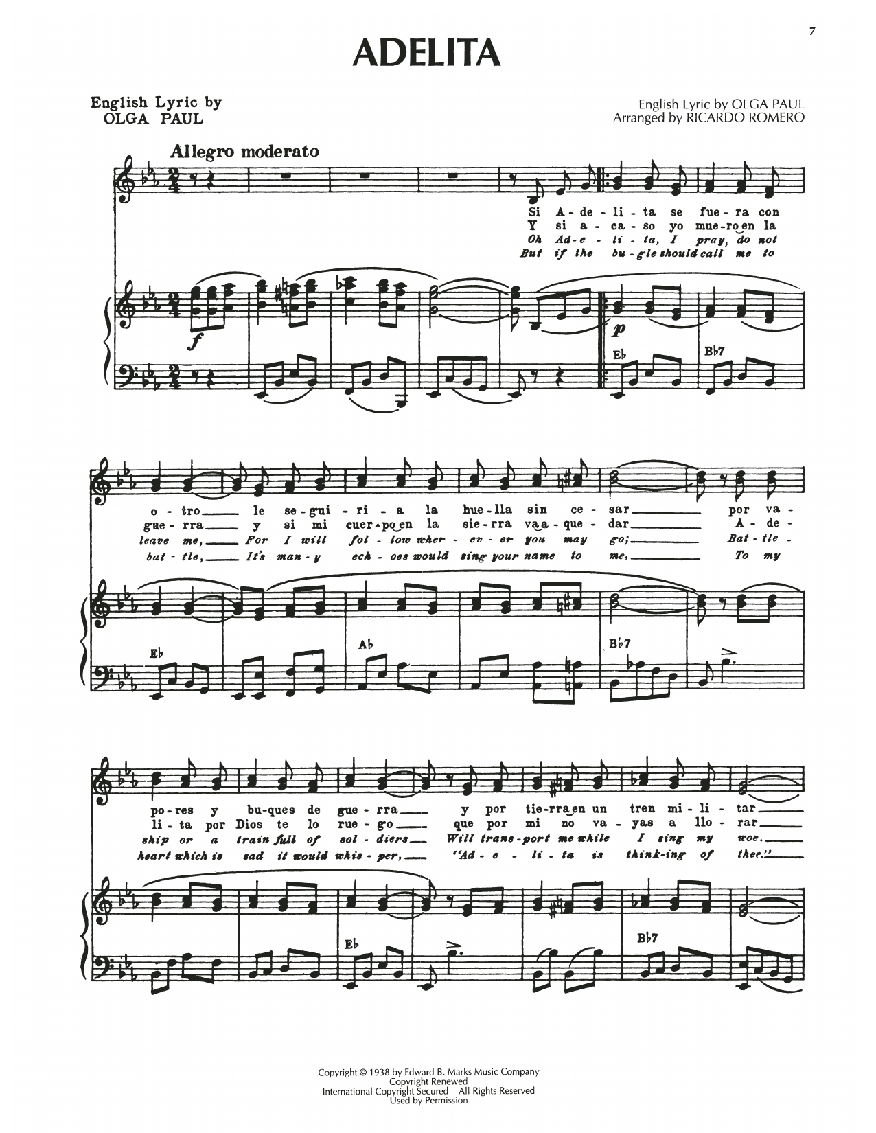 Ricardo Romero Adelita Sheet Music Notes & Chords for Piano, Vocal & Guitar Chords (Right-Hand Melody) - Download or Print PDF
