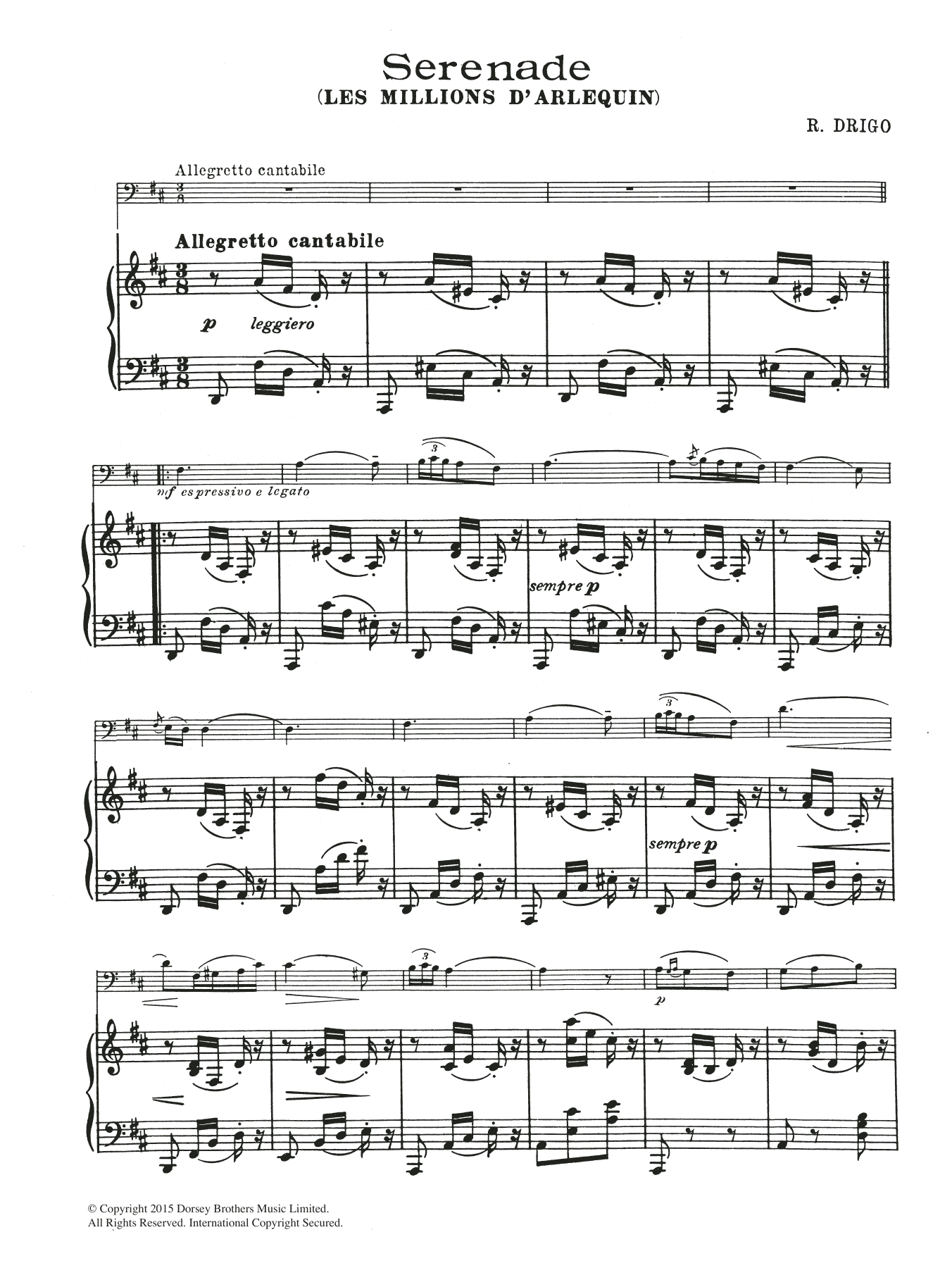 Riccardo Drigo Serenade (From Millions D'Arlequin) Sheet Music Notes & Chords for Cello - Download or Print PDF