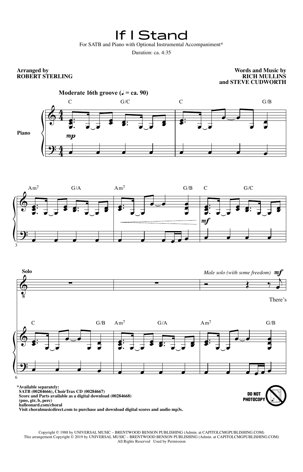 Rich Mullins & Steve Cudworth If I Stand (arr. Robert Sterling) Sheet Music Notes & Chords for SATB Choir - Download or Print PDF