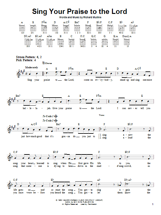 Rich Mullins Sing Your Praise To The Lord Sheet Music Notes & Chords for Melody Line, Lyrics & Chords - Download or Print PDF