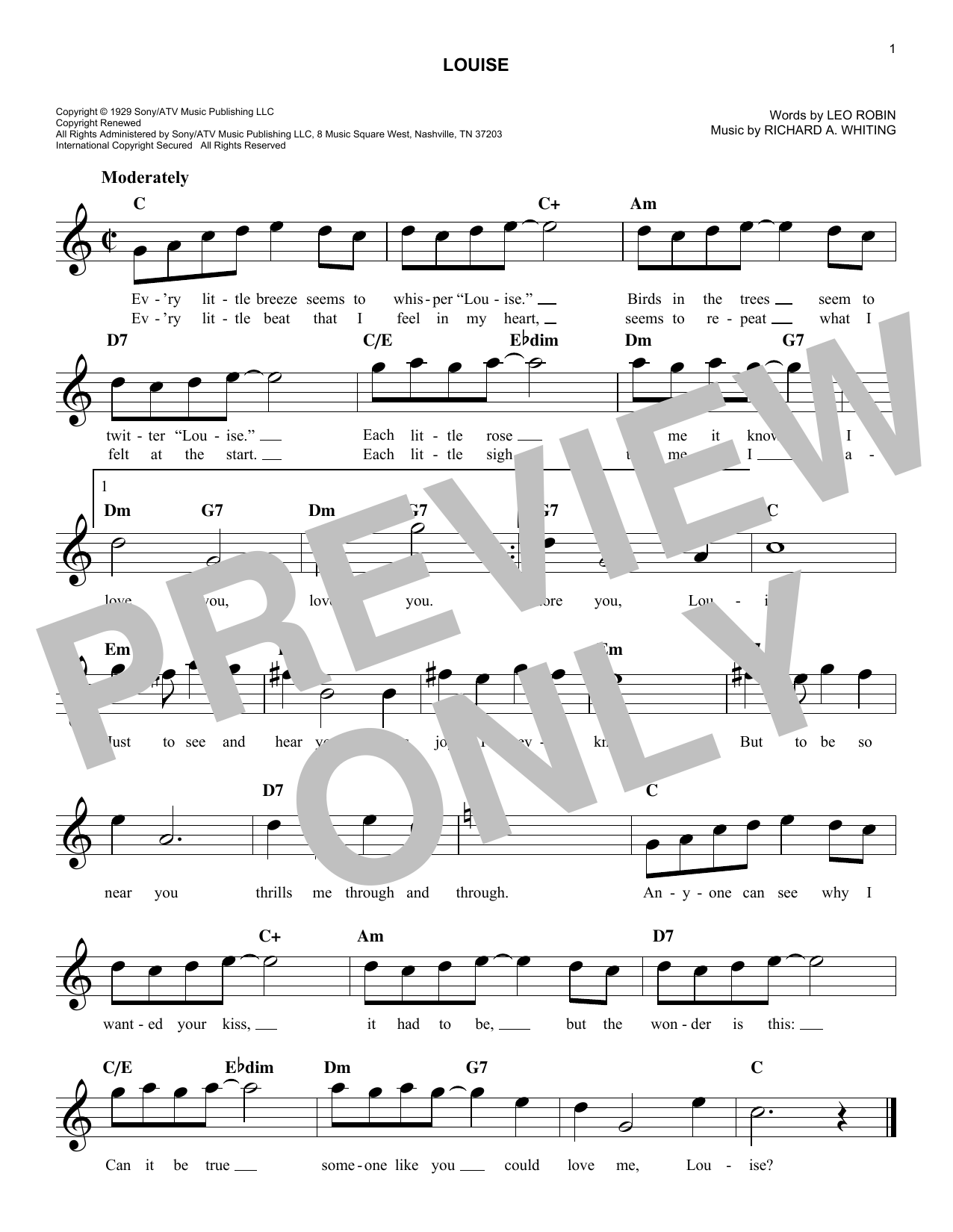 Richard A. Whiting Louise Sheet Music Notes & Chords for Melody Line, Lyrics & Chords - Download or Print PDF