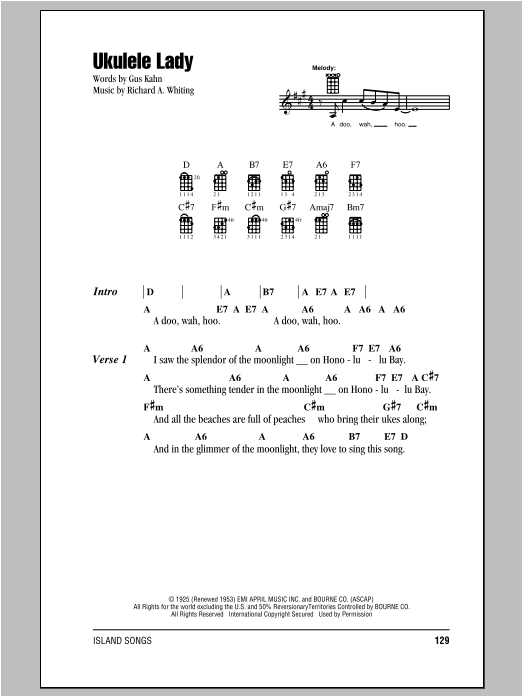 Richard A. Whiting Ukulele Lady Sheet Music Notes & Chords for Ukulele with strumming patterns - Download or Print PDF