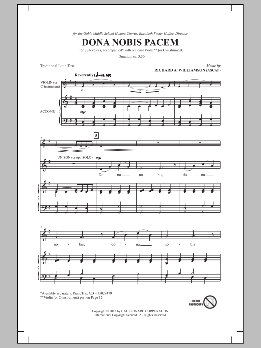 Richard A. Williamson Dona Nobis Pacem Sheet Music Notes & Chords for SSA - Download or Print PDF