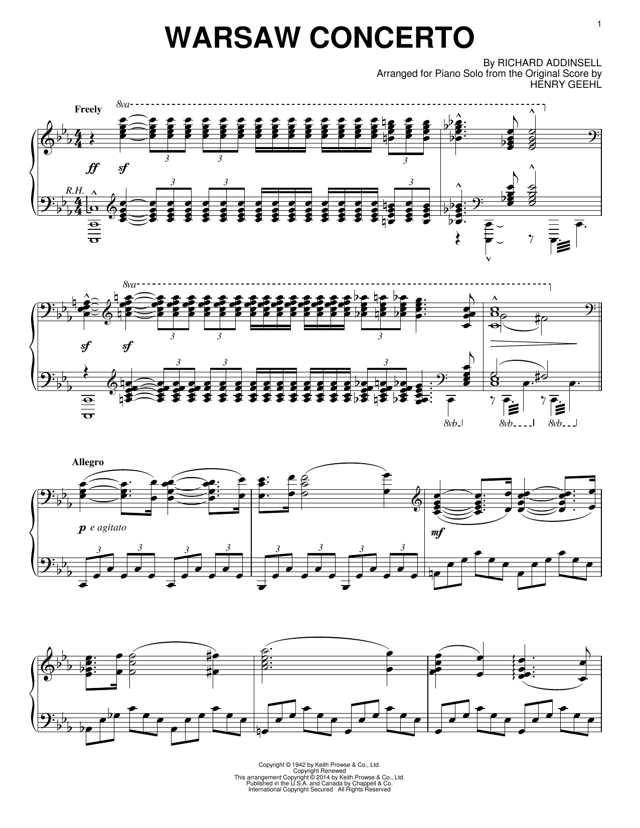 Richard Addinsell Warsaw Concerto Sheet Music Notes & Chords for Piano, Vocal & Guitar (Right-Hand Melody) - Download or Print PDF