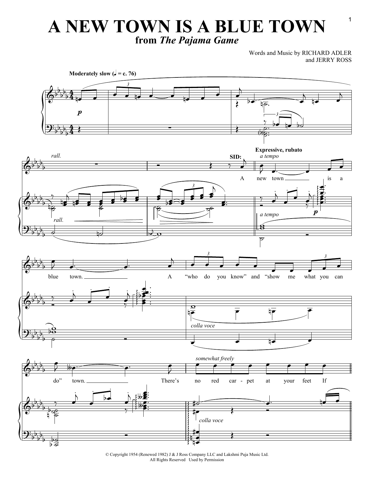Richard Adler A New Town Is A Blue Town (from The Pajama Game) Sheet Music Notes & Chords for Piano & Vocal - Download or Print PDF