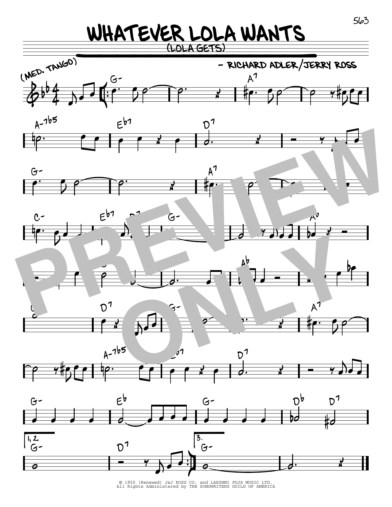 Richard Adler and Jerry Ross Whatever Lola Wants (Lola Gets) Sheet Music Notes & Chords for Real Book – Melody & Chords - Download or Print PDF
