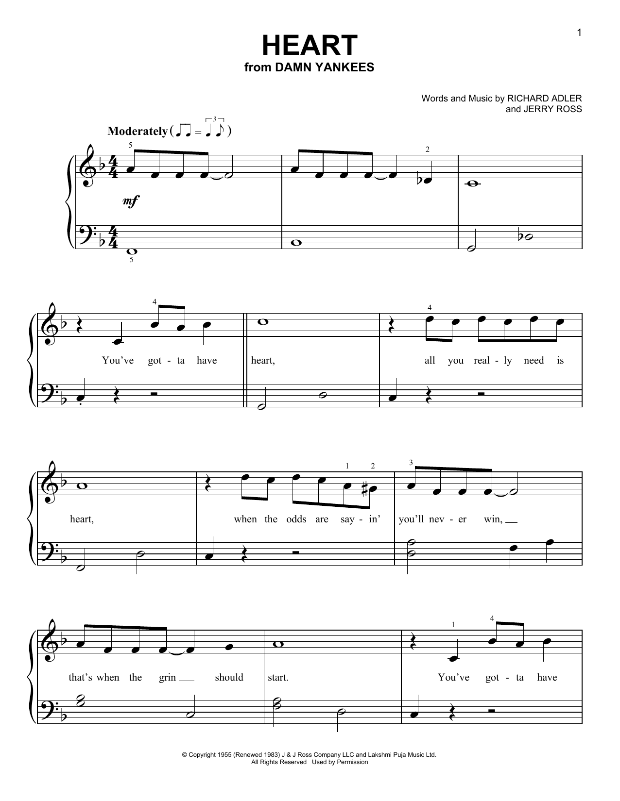 Richard Adler Heart (from Damn Yankees) Sheet Music Notes & Chords for Very Easy Piano - Download or Print PDF