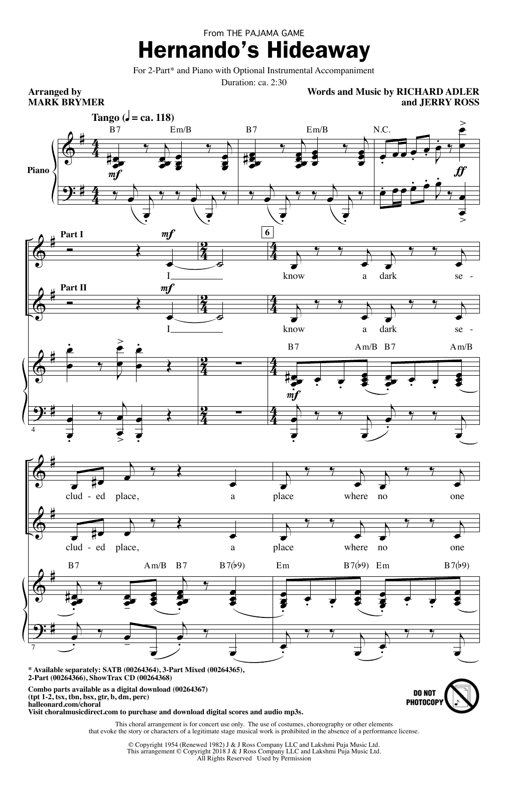 Richard Adler Hernando's Hideaway (arr. Mark Brymer) Sheet Music Notes & Chords for 2-Part Choir - Download or Print PDF