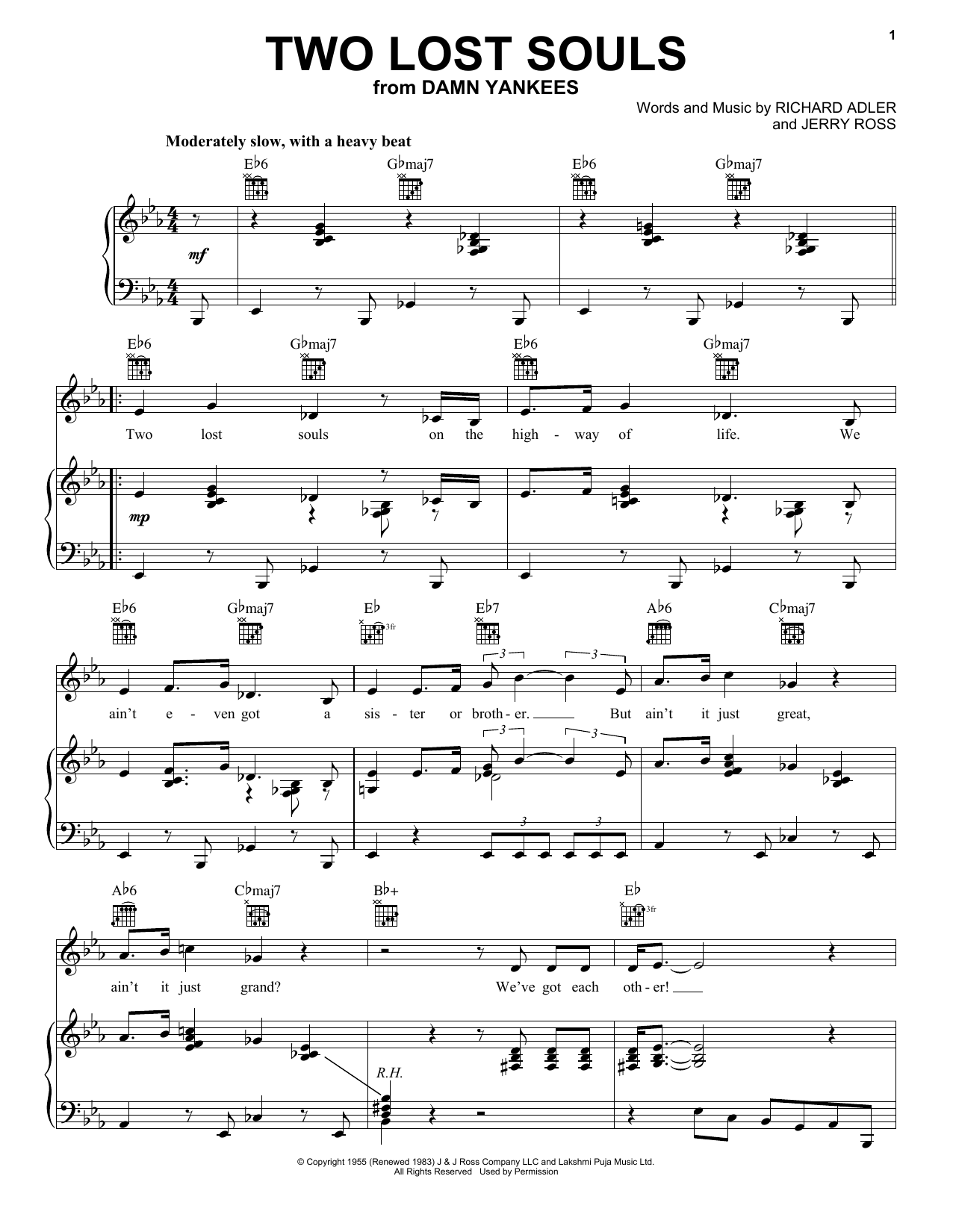 Richard Adler Two Lost Souls Sheet Music Notes & Chords for Piano, Vocal & Guitar (Right-Hand Melody) - Download or Print PDF