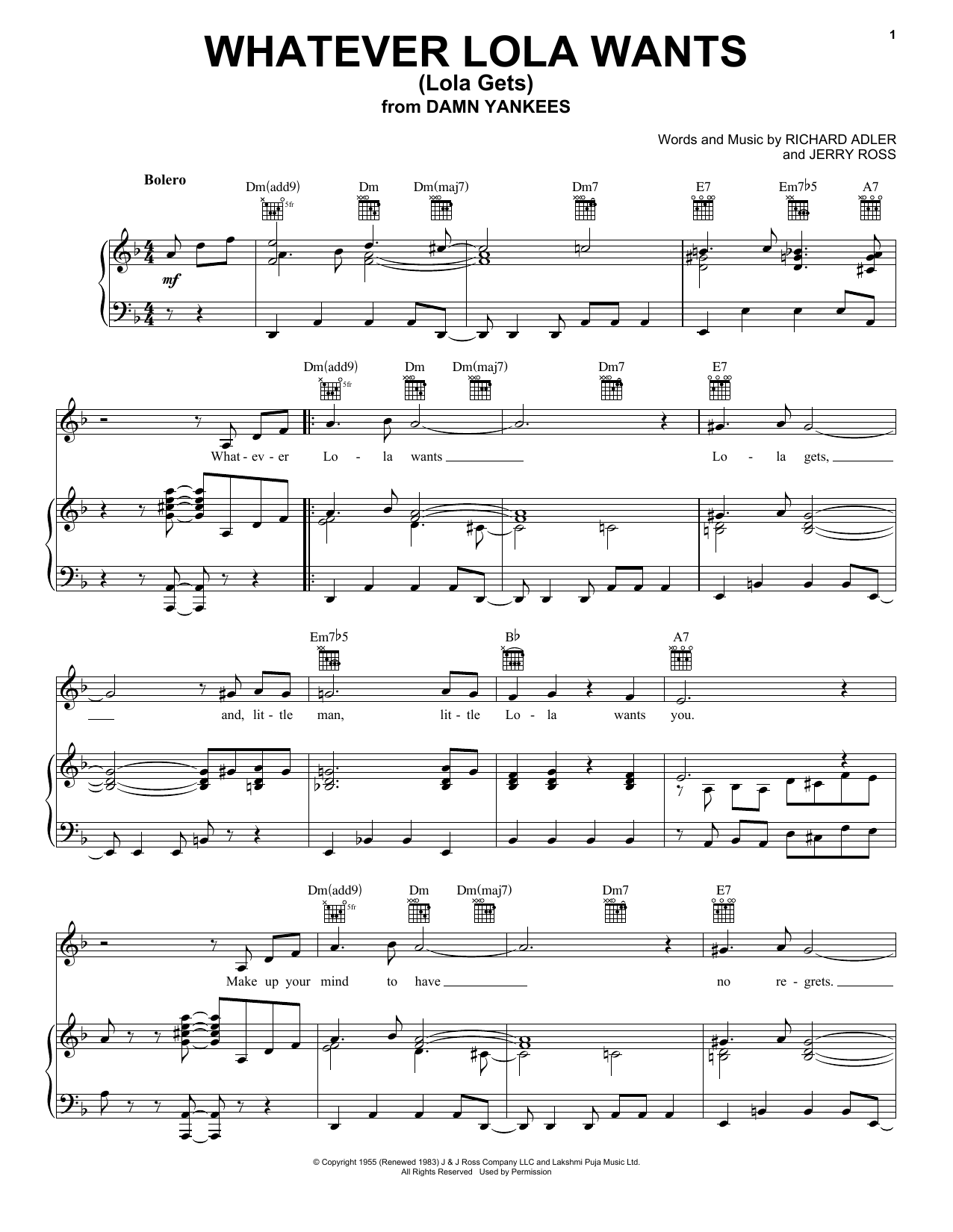 Richard Adler Whatever Lola Wants (Lola Gets) Sheet Music Notes & Chords for Piano & Vocal - Download or Print PDF