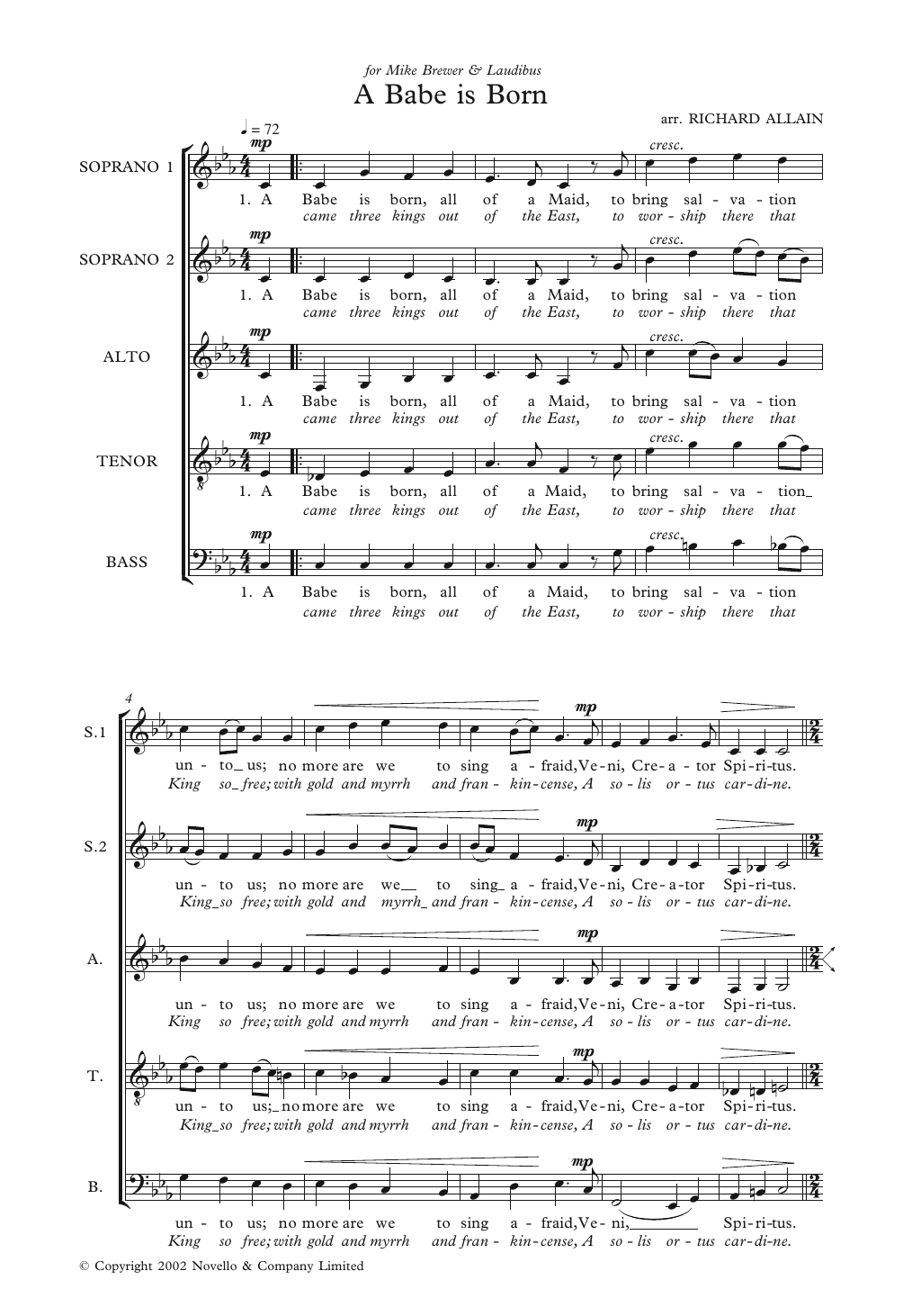 Richard Allain A Babe Is Born Sheet Music Notes & Chords for Piano, Vocal & Guitar - Download or Print PDF