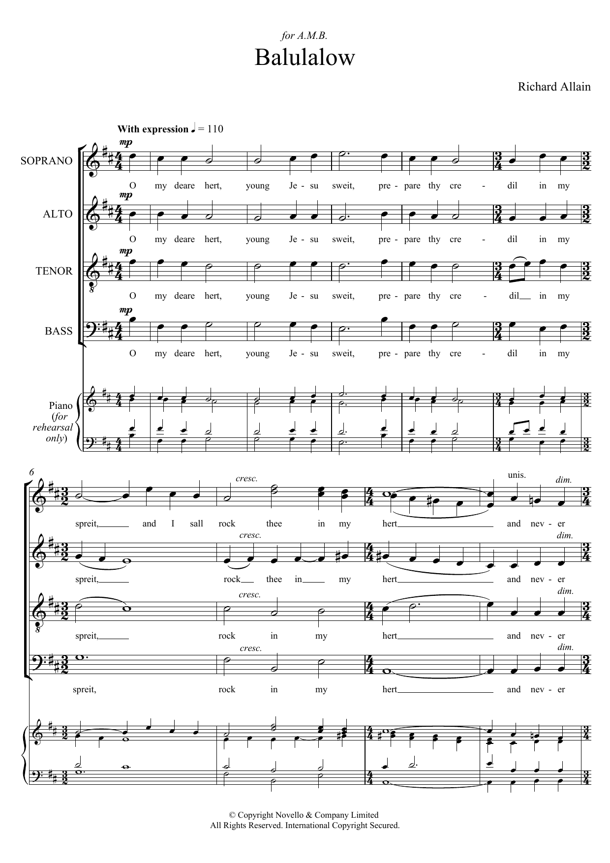 Richard Allain Balulalow Sheet Music Notes & Chords for Choir - Download or Print PDF