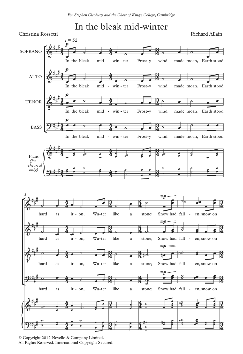 Richard Allain In The Bleak Mid-Winter Sheet Music Notes & Chords for SATB Choir - Download or Print PDF