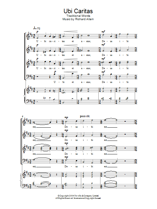 Richard Allain Ubi Caritas Sheet Music Notes & Chords for Choir - Download or Print PDF