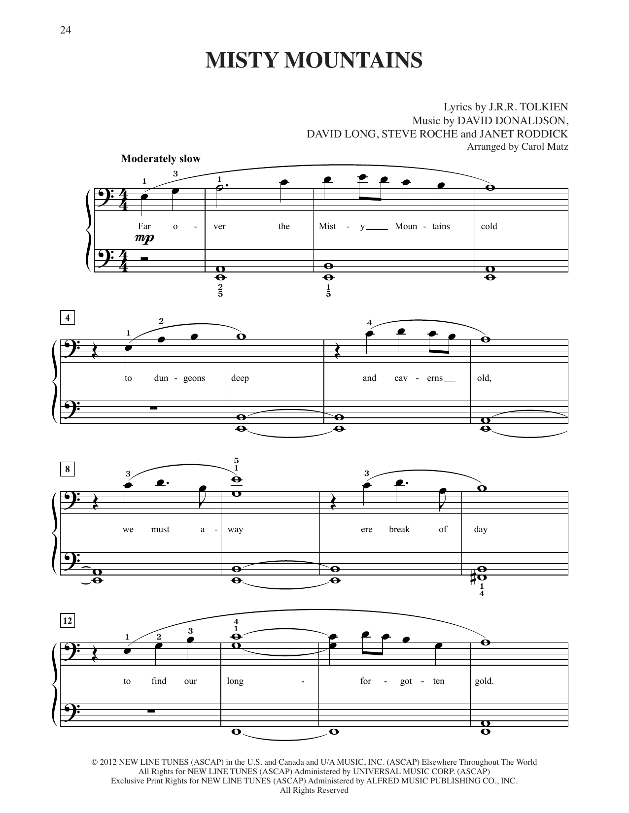 Richard Armitage Misty Mountains (from The Hobbit: An Unexpected Journey) (arr. Carol Matz) Sheet Music Notes & Chords for Big Note Piano - Download or Print PDF