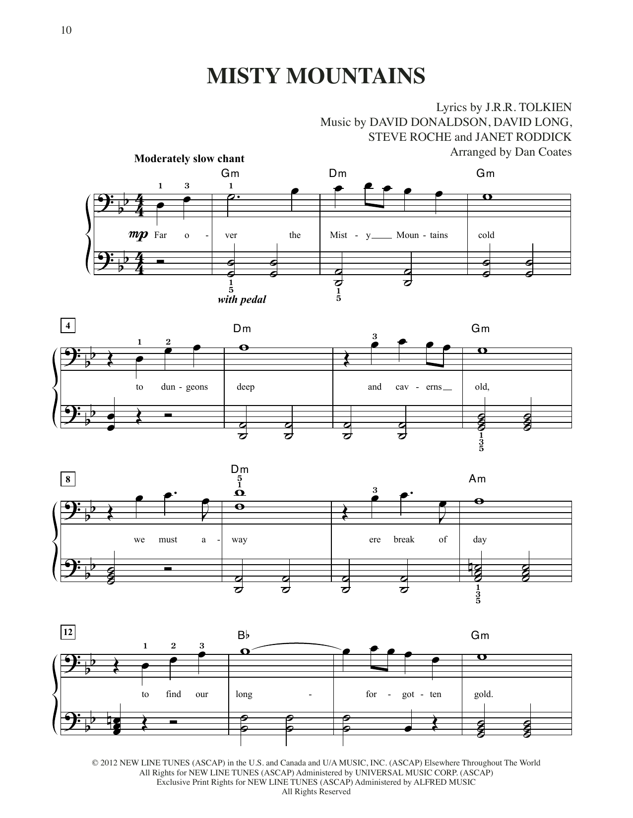 Richard Armitage Misty Mountains (from The Hobbit: An Unexpected Journey) (arr. Dan Coates) Sheet Music Notes & Chords for Easy Piano - Download or Print PDF