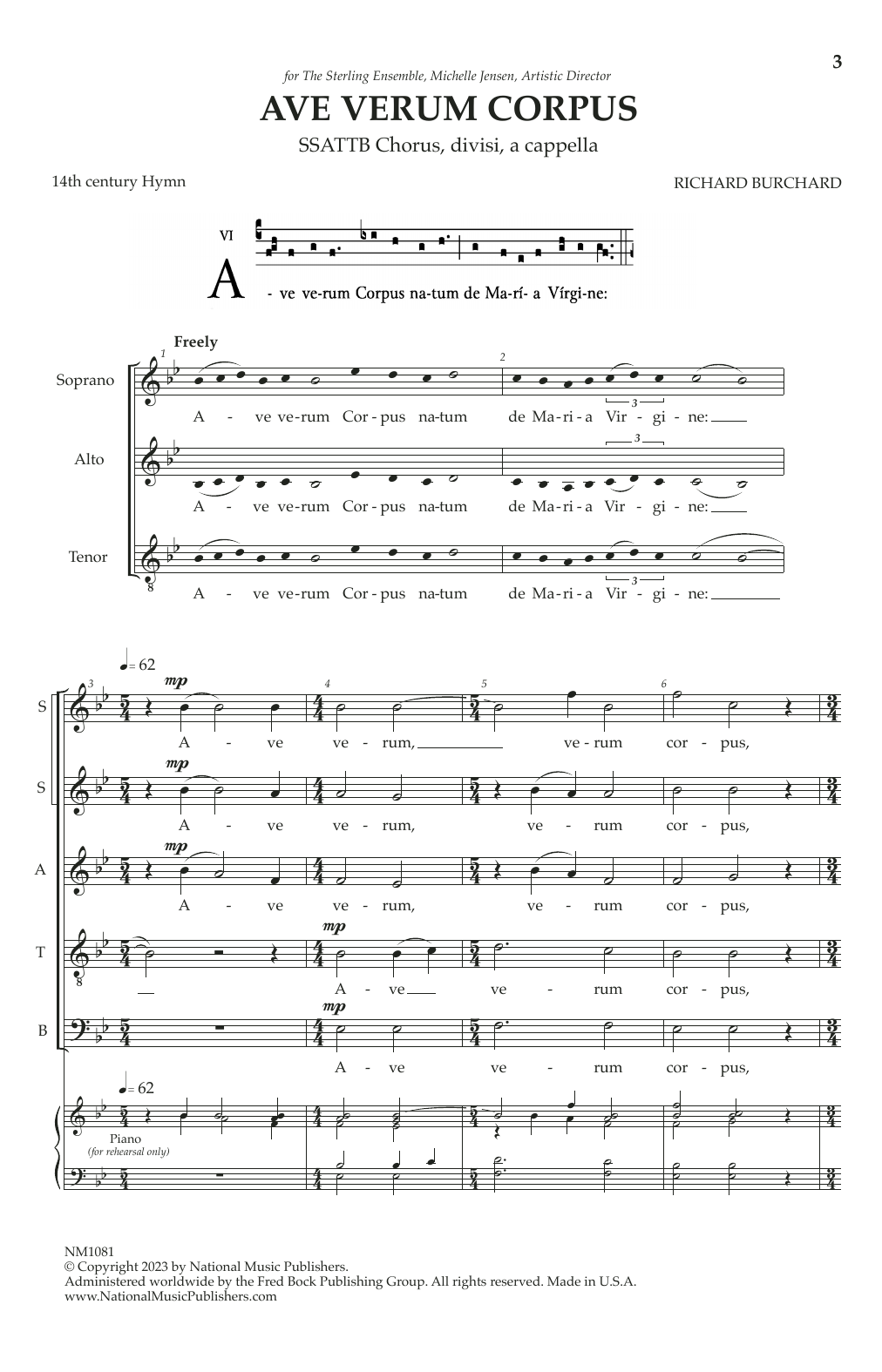 Richard Burchard Ave Verum Corpus (Partner For O Magnum Mysterium) Sheet Music Notes & Chords for Choir - Download or Print PDF