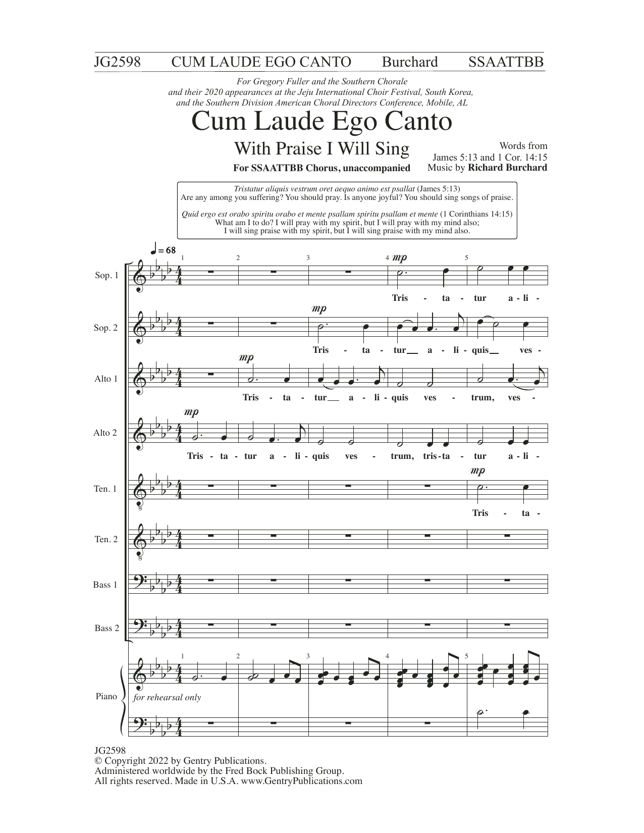 Richard Burchard Cum Laude Ego Canto (With Praise I Will Sing) Sheet Music Notes & Chords for Choir - Download or Print PDF