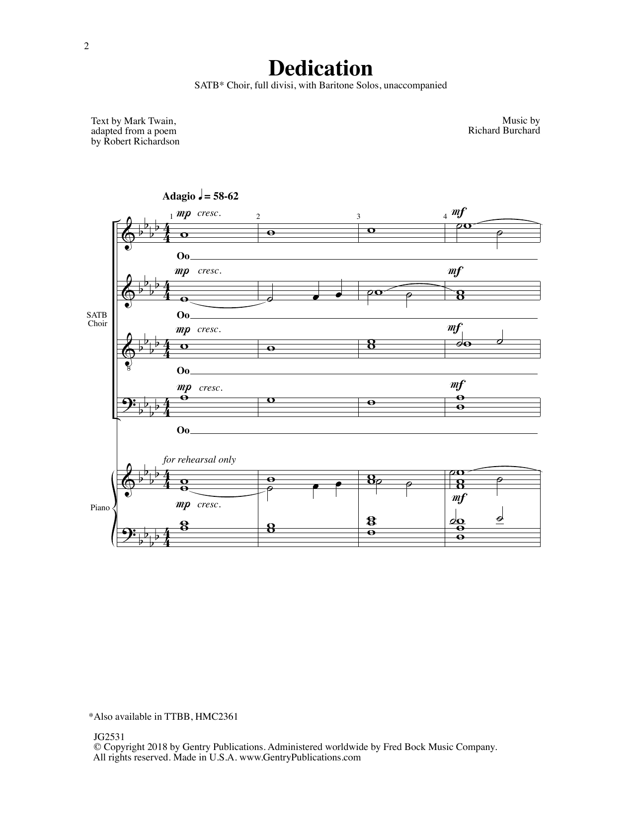 Richard Burchard Dedication Sheet Music Notes & Chords for Choral - Download or Print PDF
