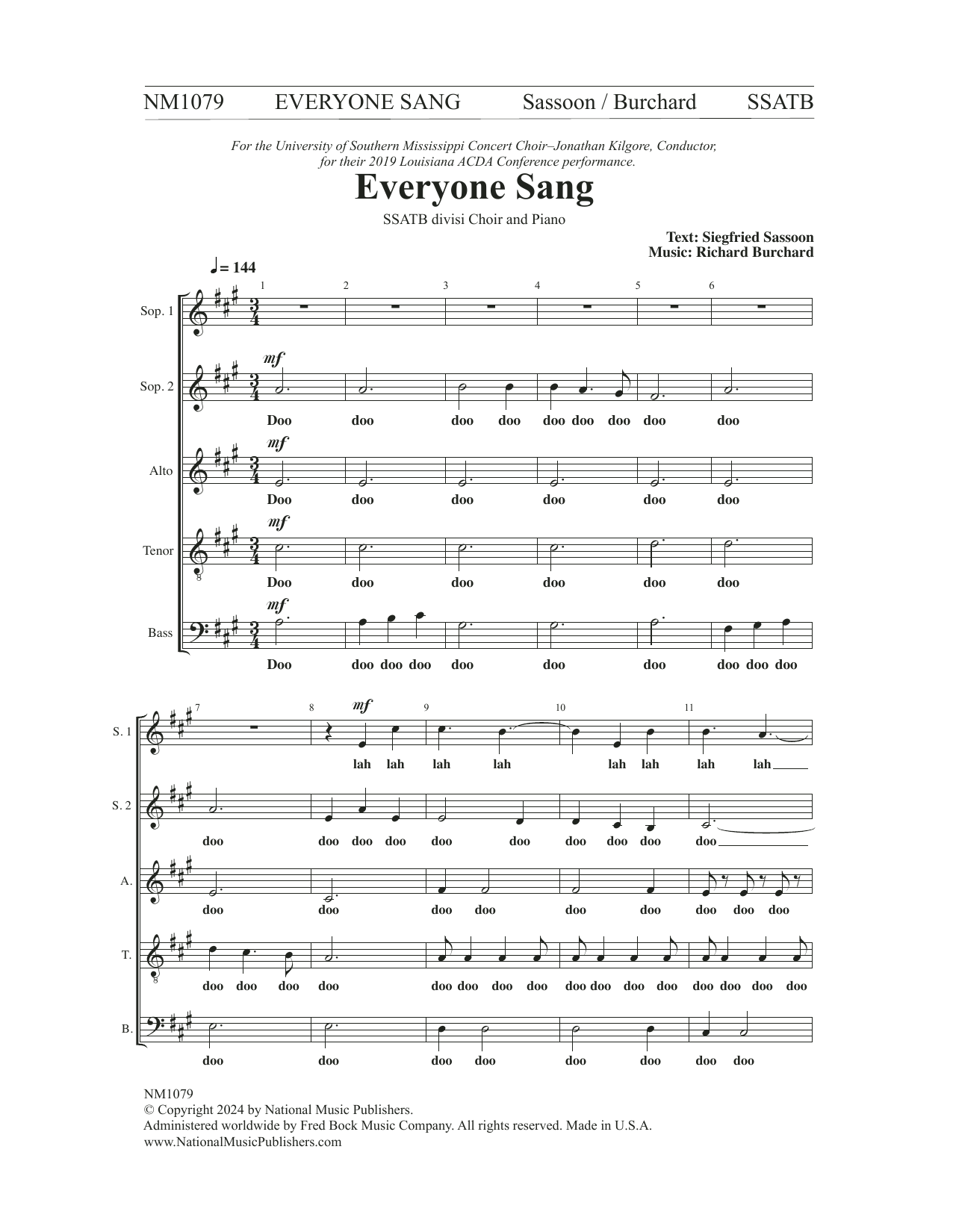 Richard Burchard Everyone Sang Sheet Music Notes & Chords for SSATB Choir - Download or Print PDF