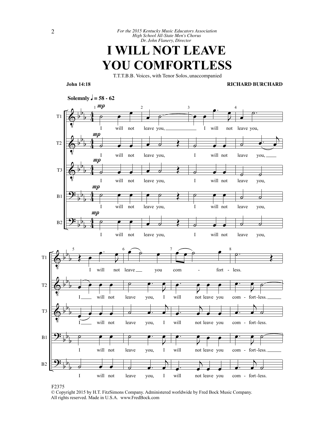 Richard Burchard I Will Not Leave You Comfortless Sheet Music Notes & Chords for Choral - Download or Print PDF