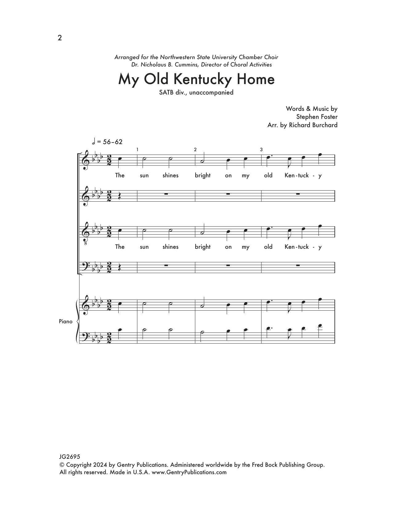 Richard Burchard My Old Kentucky Home Sheet Music Notes & Chords for SATB Choir - Download or Print PDF