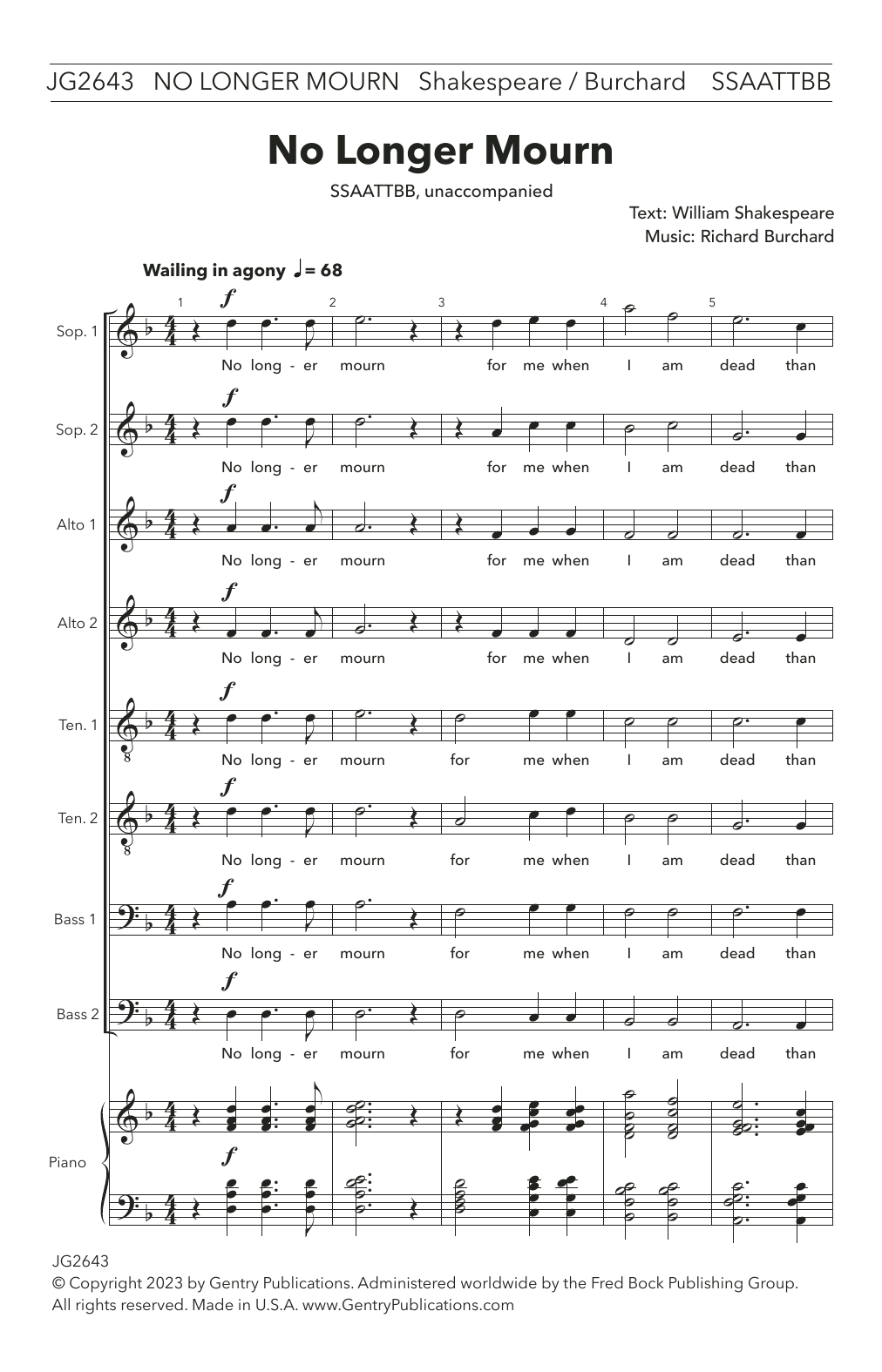 Richard Burchard No Longer Mourn Sheet Music Notes & Chords for Choir - Download or Print PDF