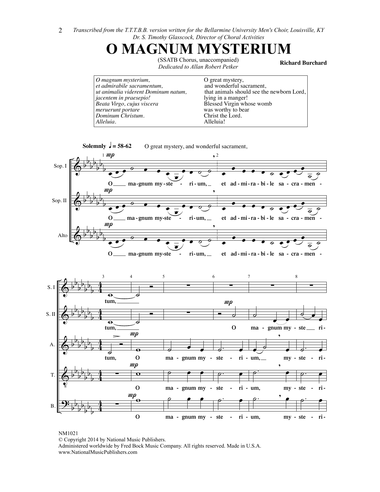 Richard Burchard O Magnum Mysterium Sheet Music Notes & Chords for Choral - Download or Print PDF