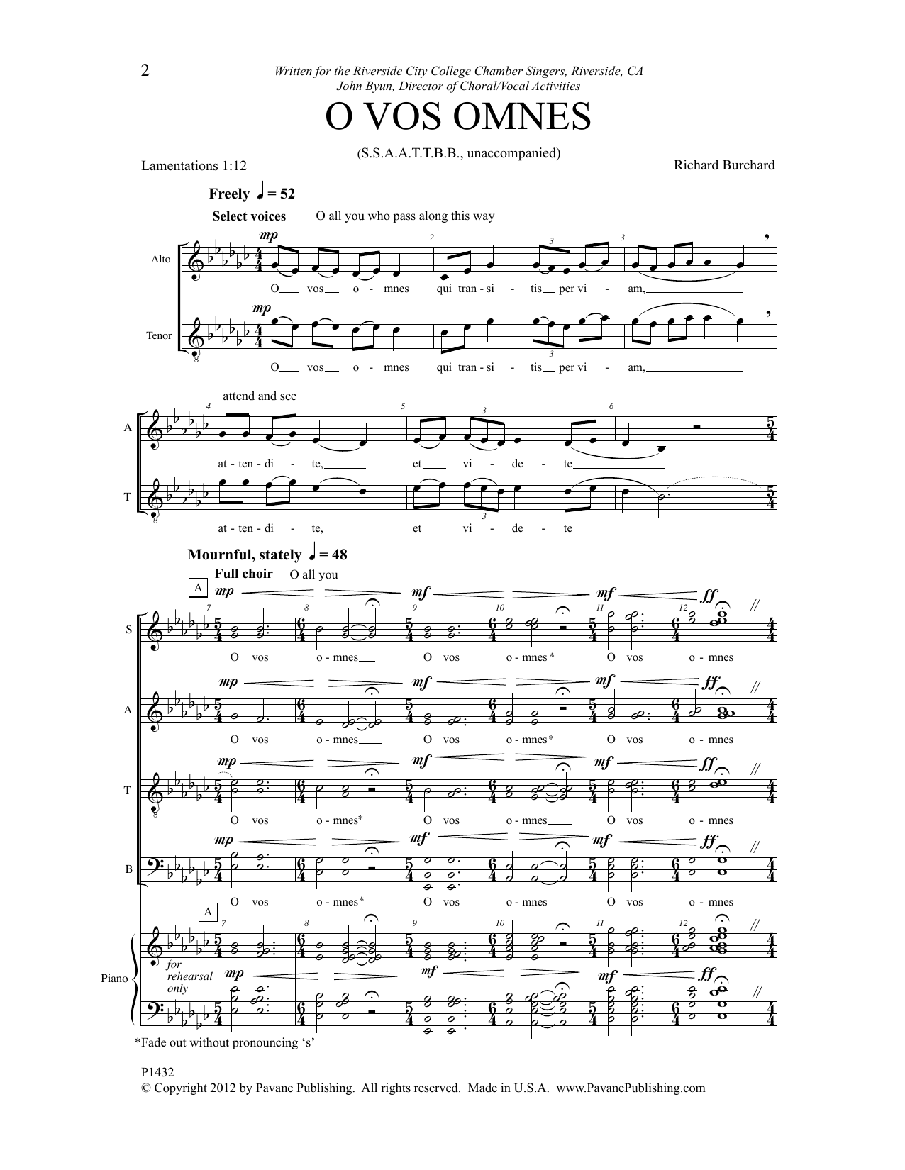 Richard Burchard O Vos Omnes Sheet Music Notes & Chords for Choral - Download or Print PDF