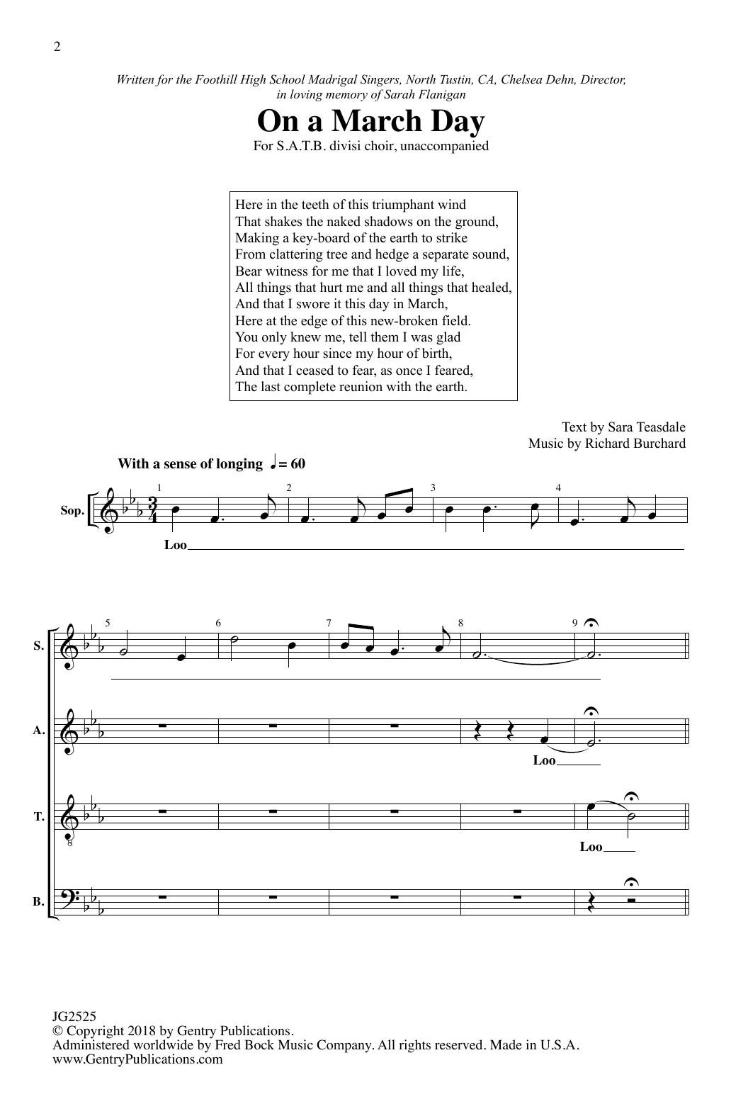Richard Burchard On A March Day Sheet Music Notes & Chords for SATB Choir - Download or Print PDF
