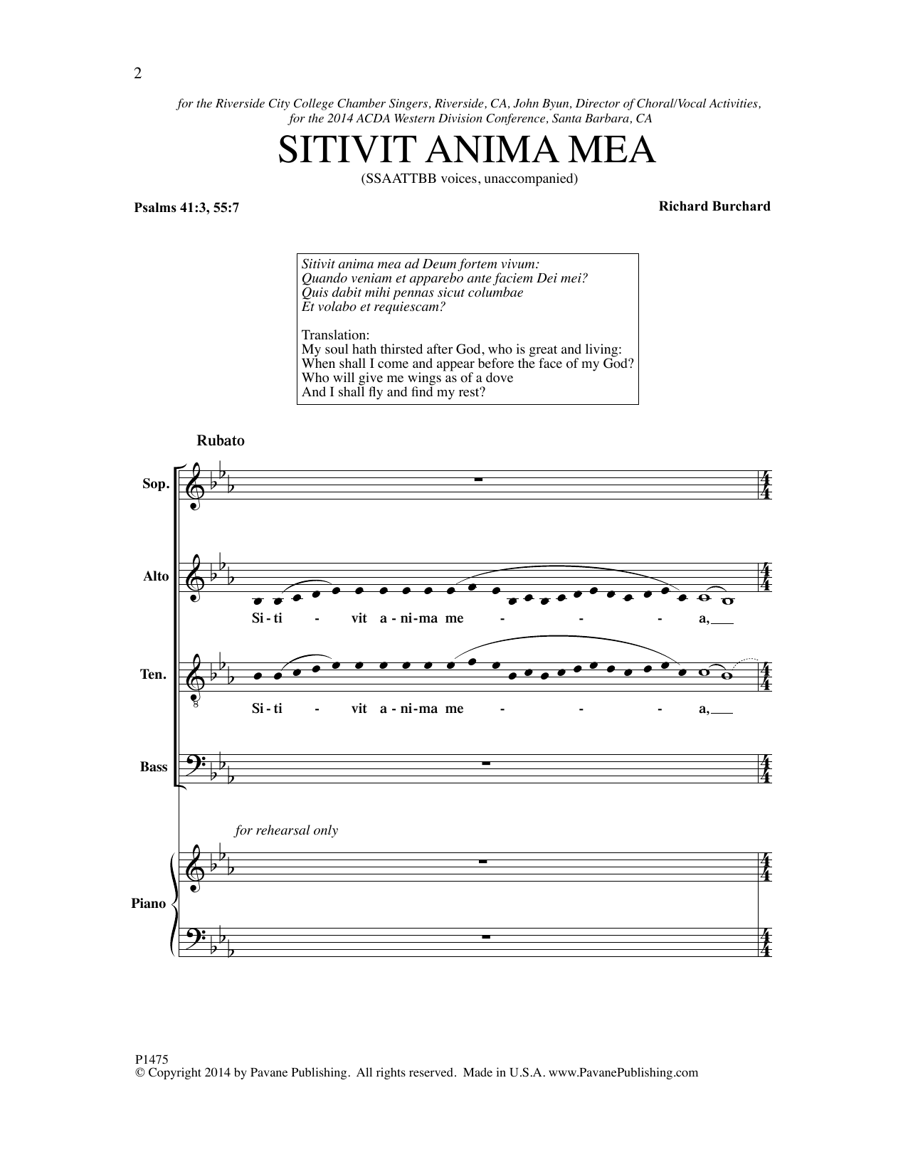 Richard Burchard Sitivit anima mea Sheet Music Notes & Chords for Choral - Download or Print PDF
