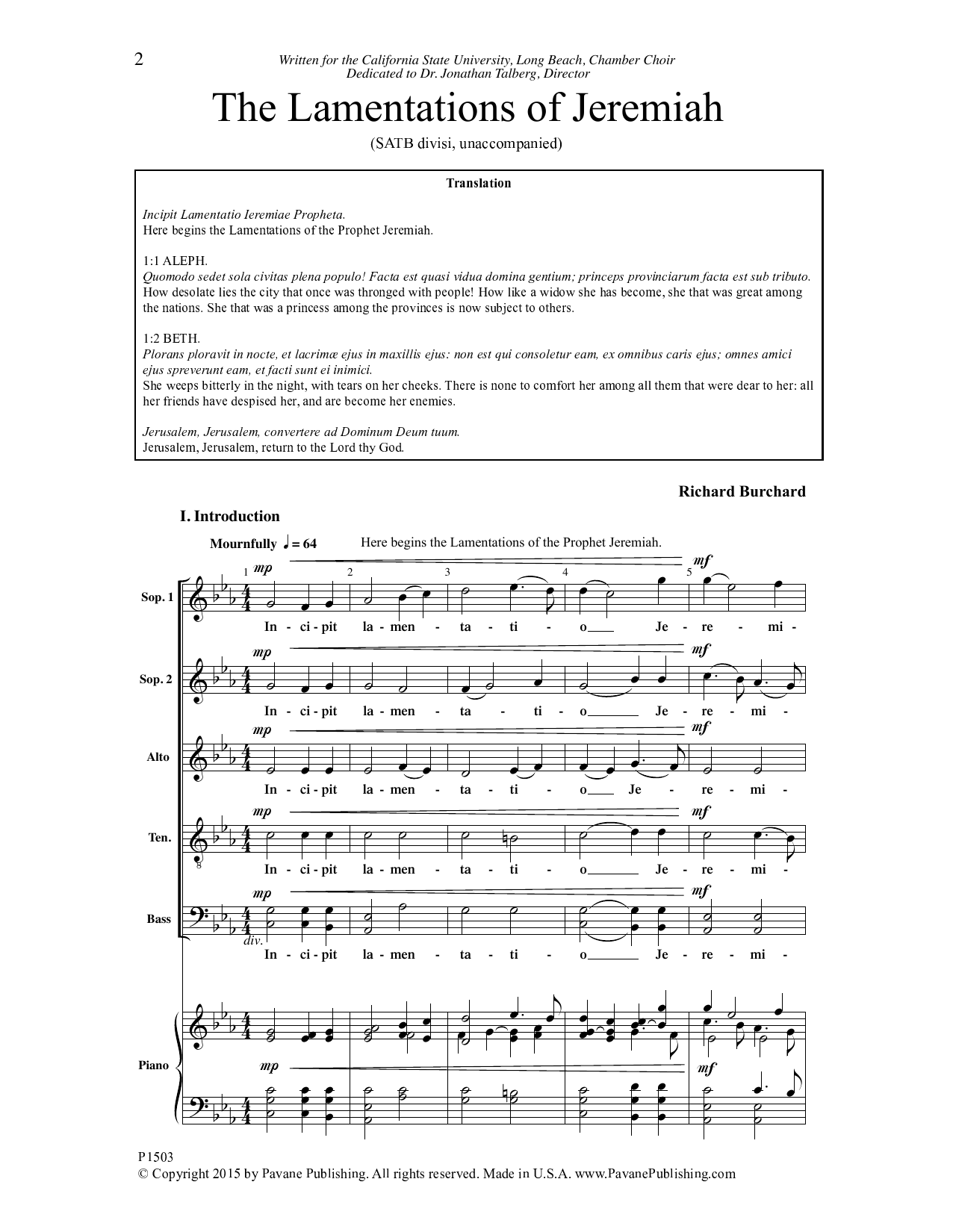 Richard Burchard The Lamentations of Jeremiah Sheet Music Notes & Chords for Choral - Download or Print PDF