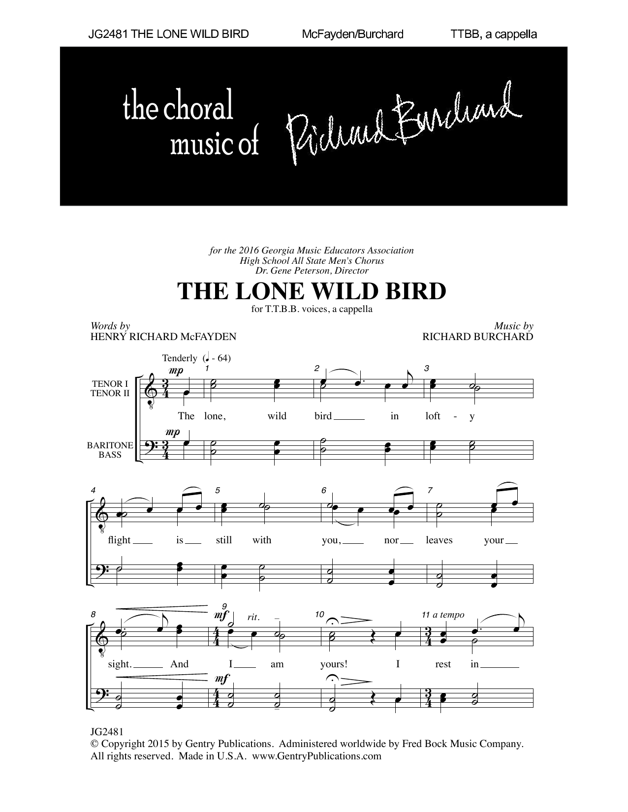 Richard Burchard The Lone Wild Bird Sheet Music Notes & Chords for TTBB Choir - Download or Print PDF