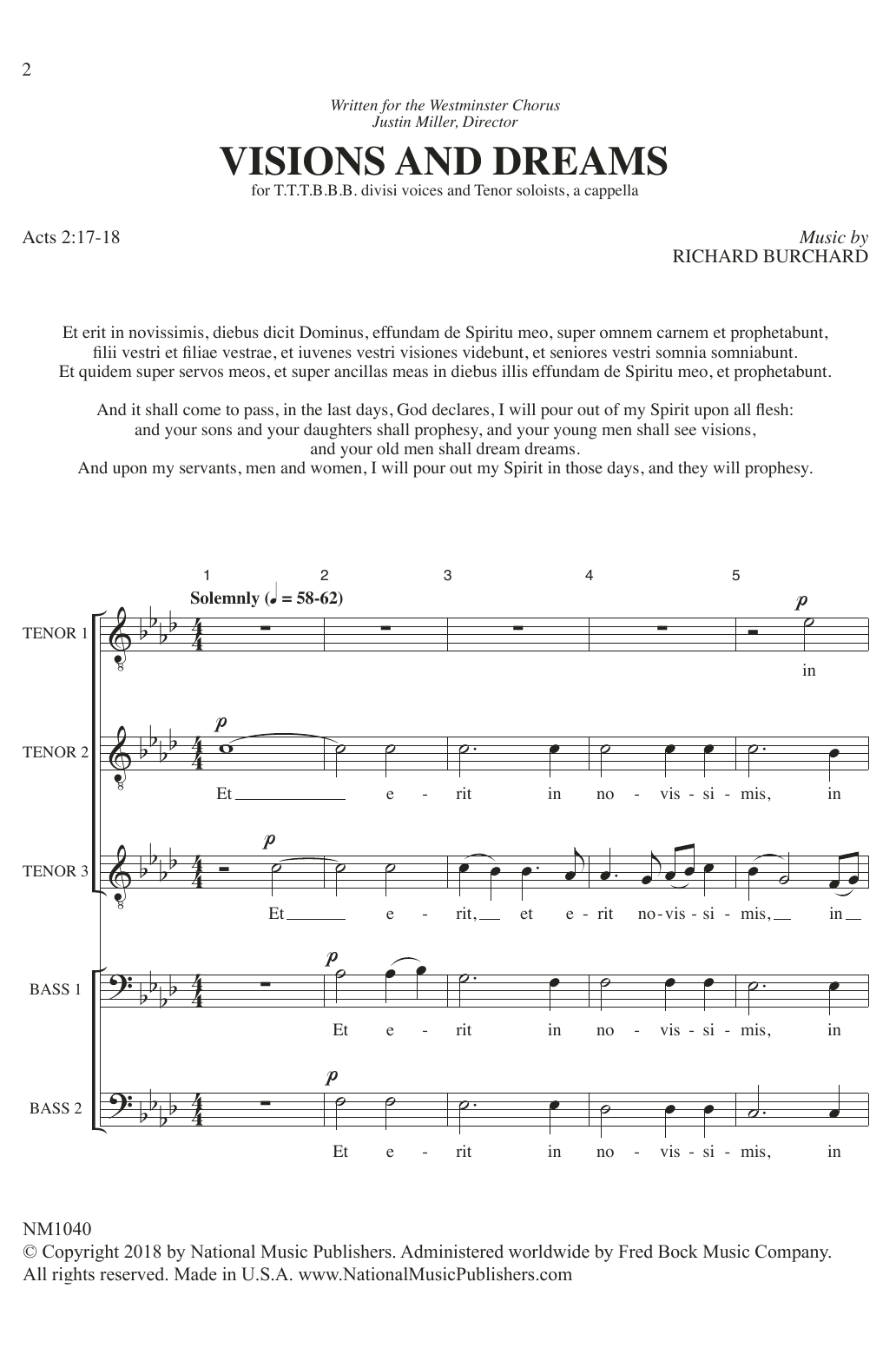 Richard Burchard Visions And Dreams Sheet Music Notes & Chords for TTBB Choir - Download or Print PDF